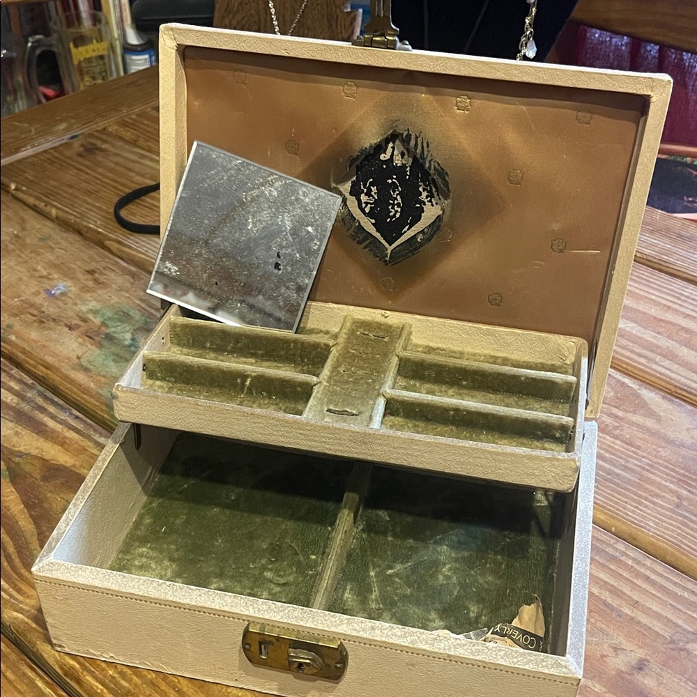 Vintage Jewelry Box with Mirror roached out project craft outside looks old